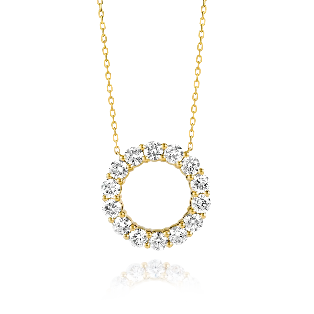 Large Diamond Circle Pendant Yellow Gold
