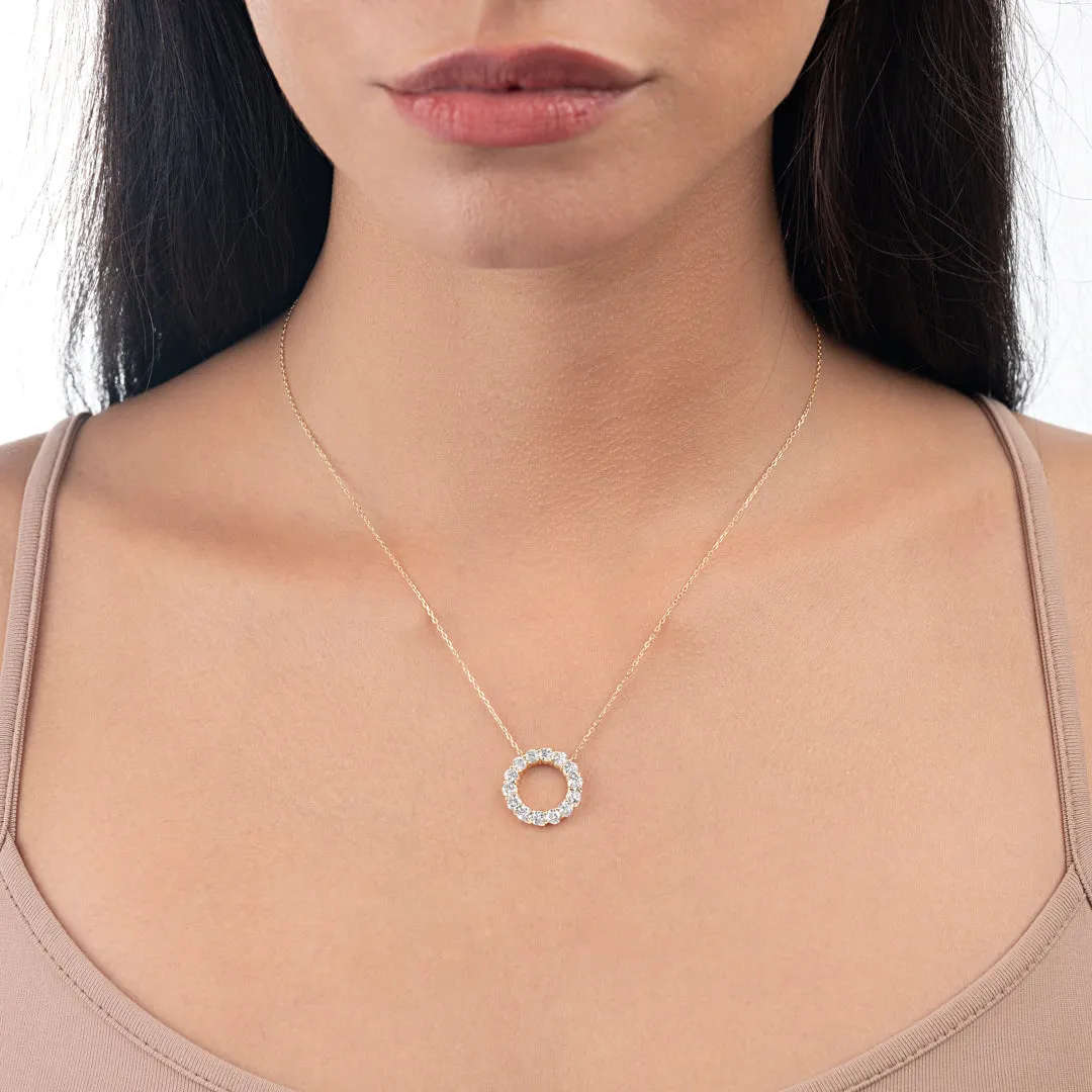Large Diamond Circle Pendant Yellow Gold