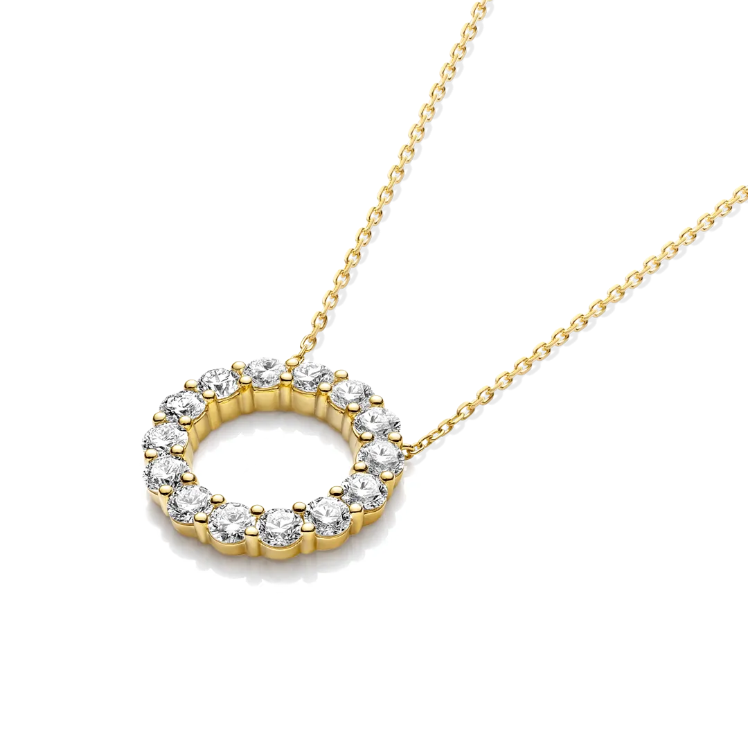 Large Diamond Circle Pendant Yellow Gold