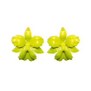 Lime Laelia Orchid Studs