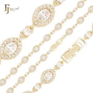 Margarita's Eyes 14K Gold cluster white Marquise shape CZs Necklace chains