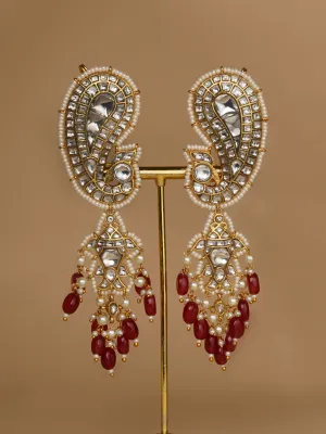 Maroon Color Gold Plated Jadau Kundan Earrings - ME1195