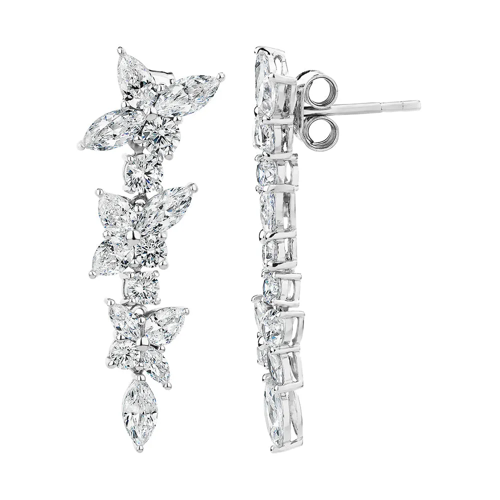 Marquise and Round Brilliant fancy earrings with 5.26 carats* of diamond simulants in sterling silver