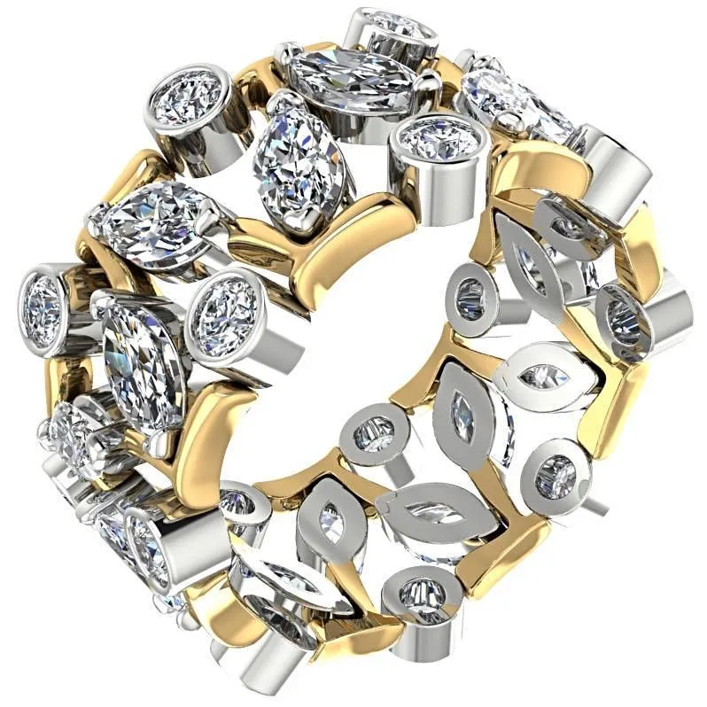 Marquise and Round Diamond Ring 14K Yellow and White Gold
