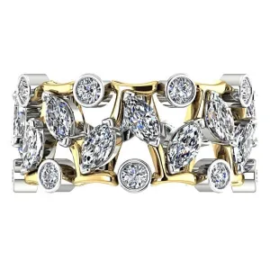 Marquise and Round Diamond Ring 14K Yellow and White Gold