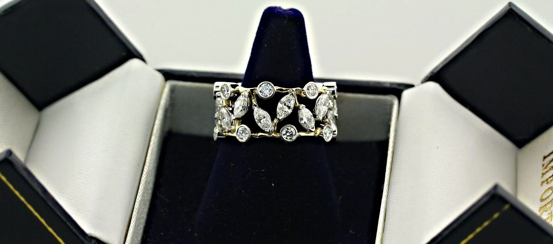 Marquise and Round Diamond Ring 14K Yellow and White Gold
