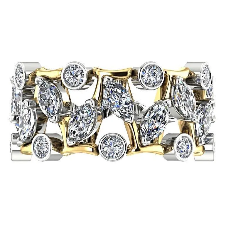 Marquise and Round Diamond Ring 14K Yellow and White Gold