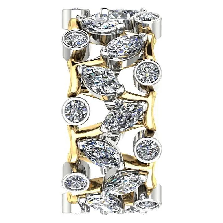 Marquise and Round Diamond Ring 14K Yellow and White Gold
