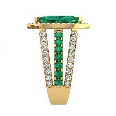 Marquise Diamond and Emerald Ring 18K Yellow Gold