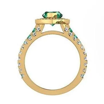 Marquise Diamond and Emerald Ring 18K Yellow Gold