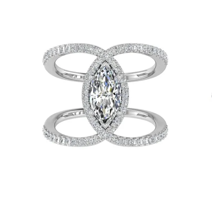 Marquise Halo Diamond Crossover Engagement Ring