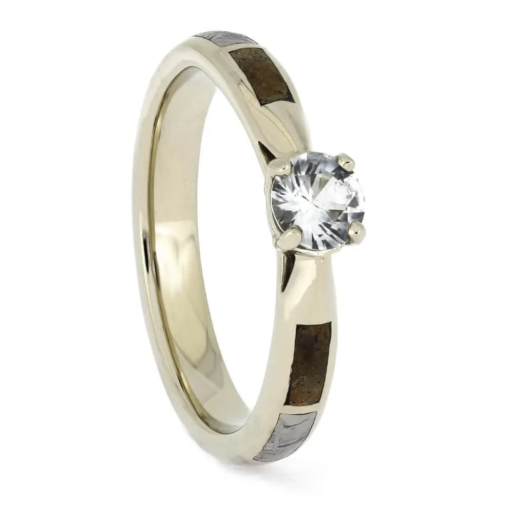 Matching Dinosaur Bone and Meteorite Wedding Ring Set