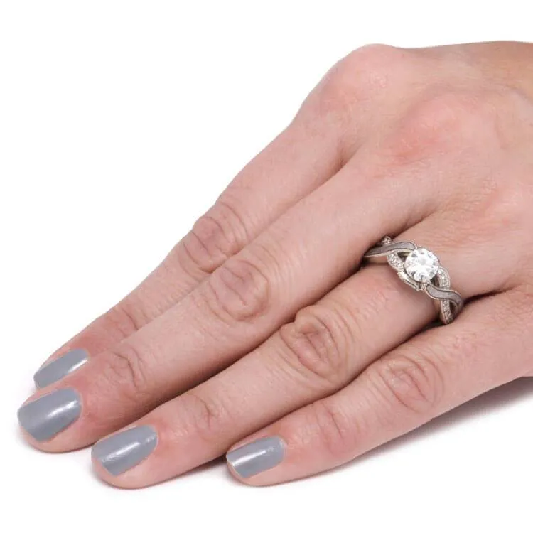 Matching Meteorite Wedding Ring Set with Yellow Gold Accents