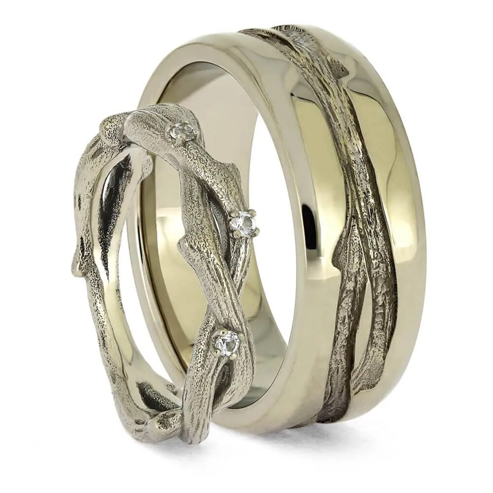 Matching Nature Wedding Ring Set with Branch Profiles