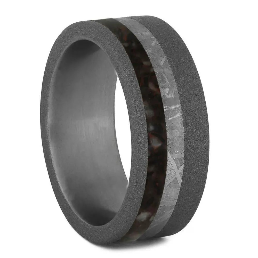 Matching Titanium Rings With Meteorite And Dinosaur Bone