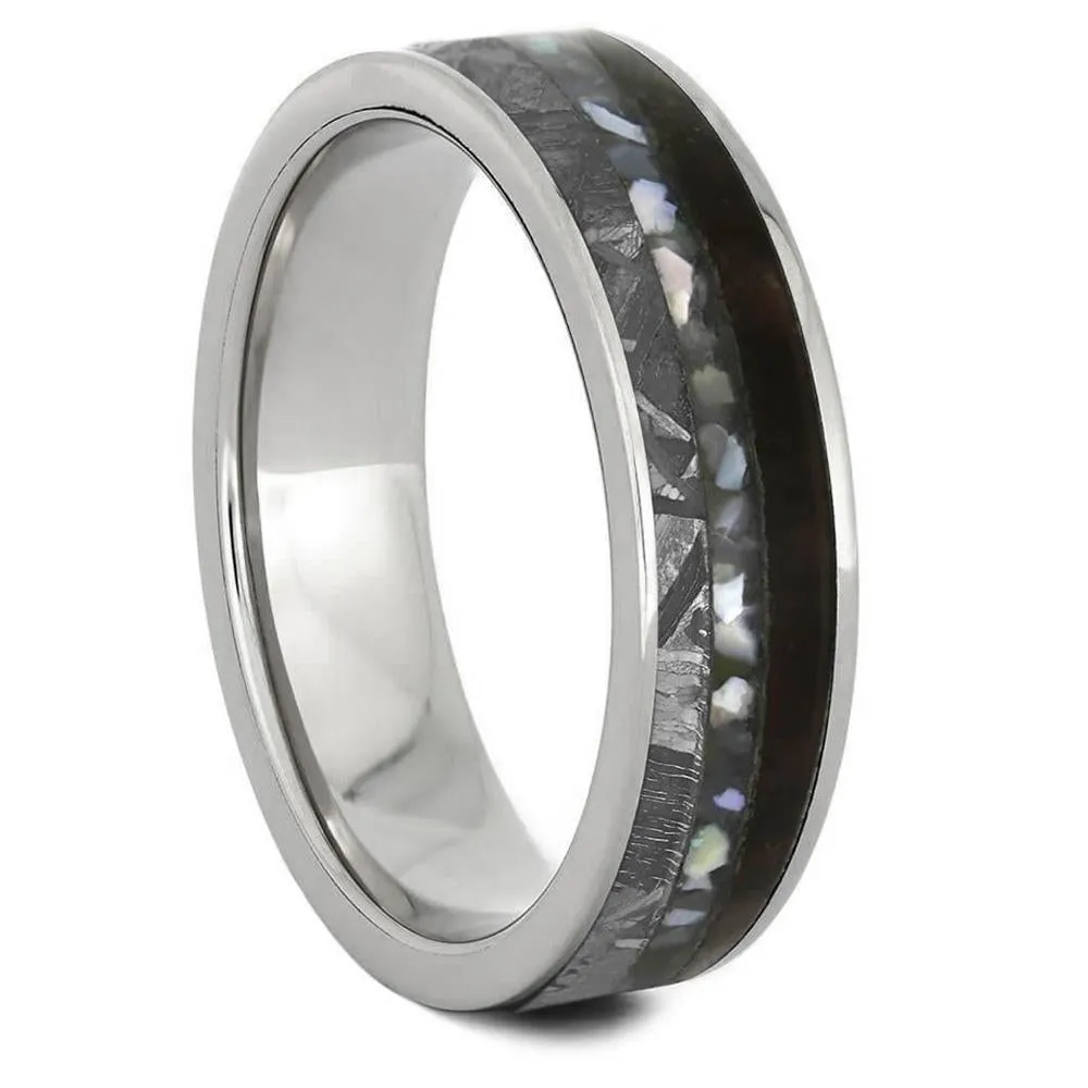 Matching Wedding Band Set With Meteorite and Dinosaur Bone