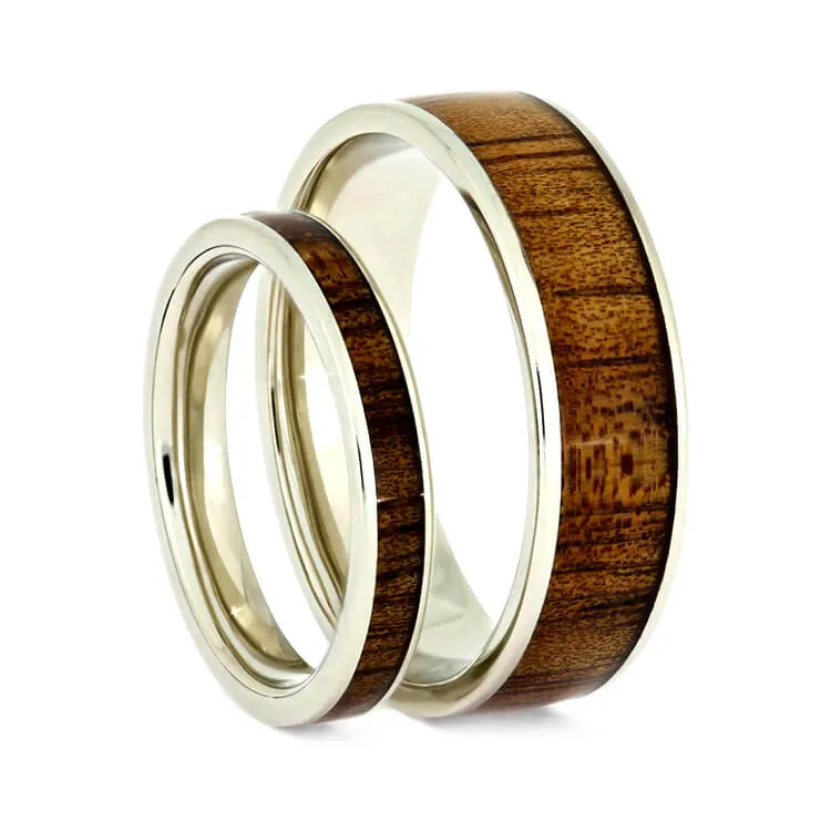 Matching White Gold & Koa Wood Ring Set