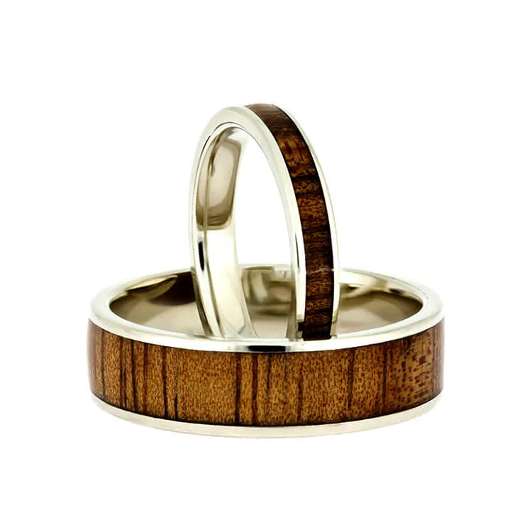 Matching White Gold & Koa Wood Ring Set