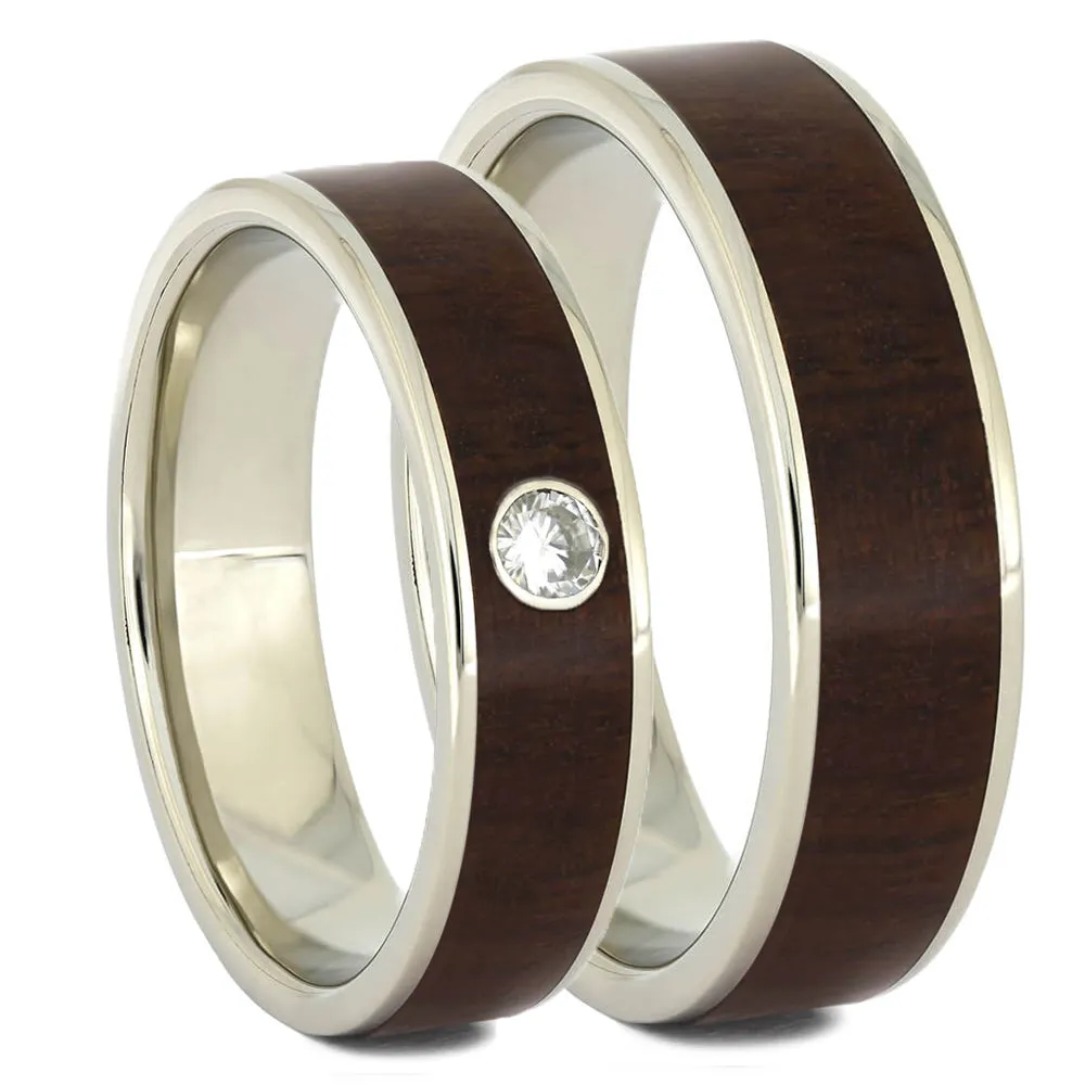 Matching Wood & Gold Wedding Band Set
