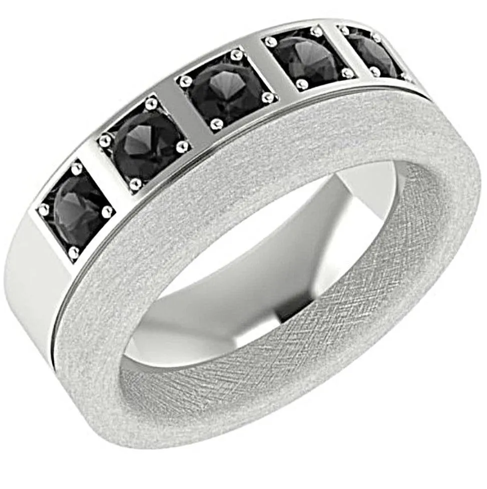 Men's Wedding Band with Black Diamonds 14K White Gold