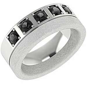 Men's Wedding Band with Black Diamonds 14K White Gold