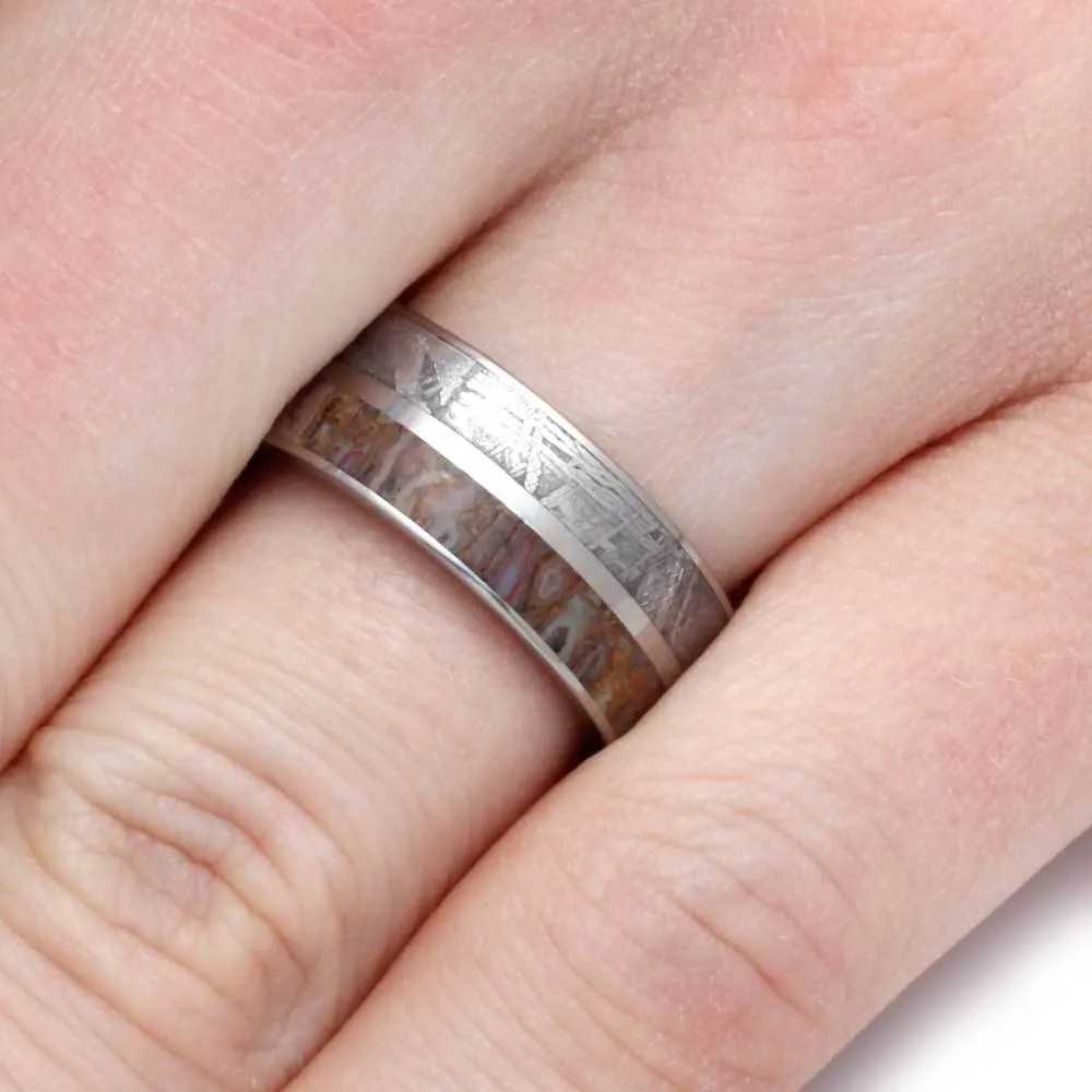 Meteorite & Dino Bone Matching Wedding Bands
