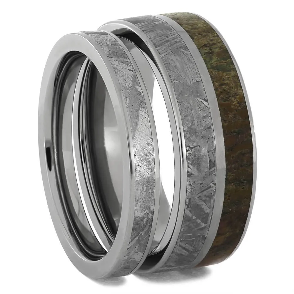Meteorite & Dino Bone Matching Wedding Bands