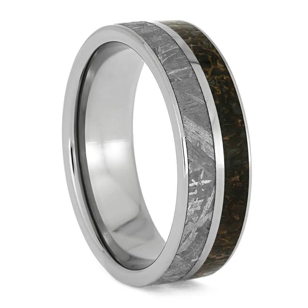 Meteorite & Dino Bone Matching Wedding Bands