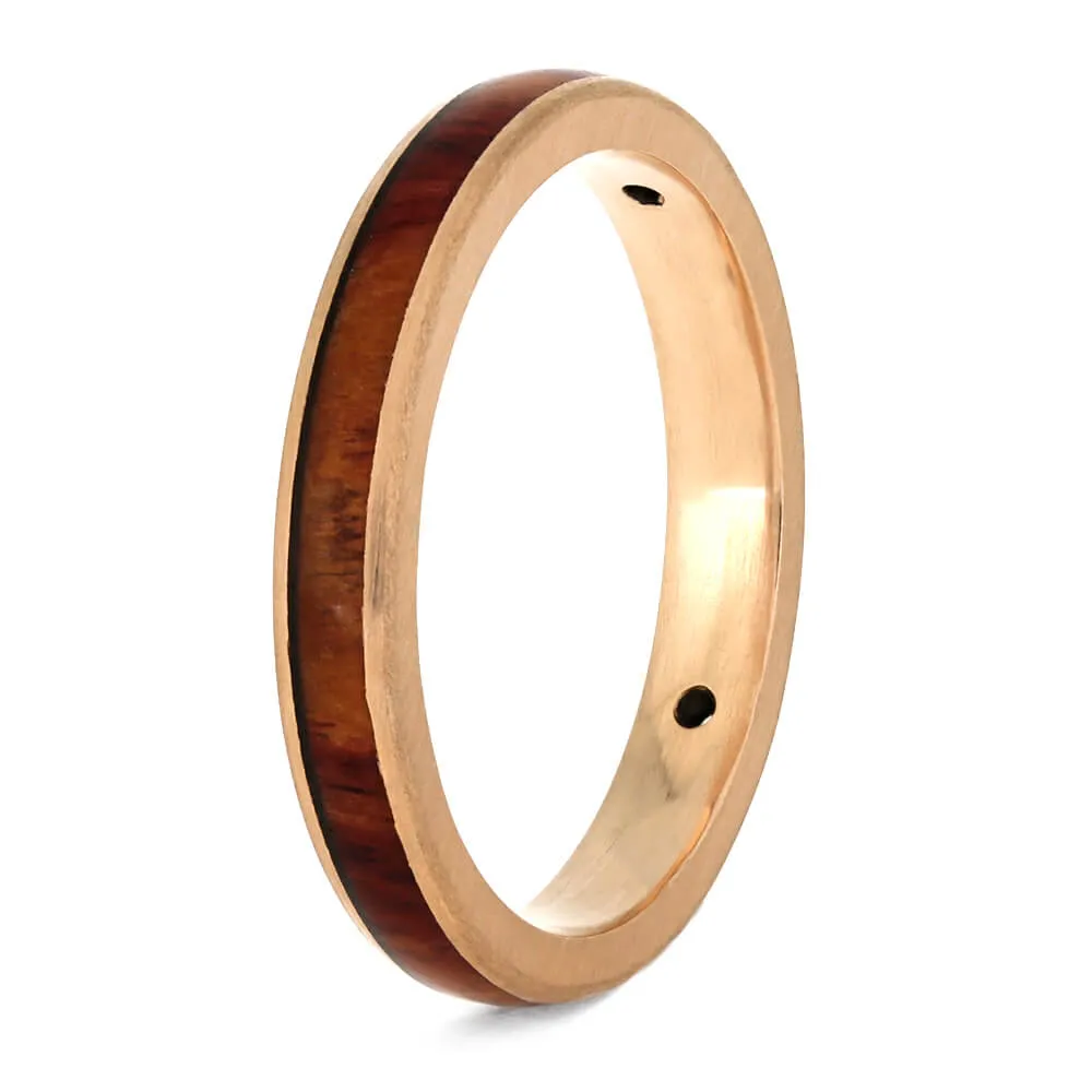 Meteorite & Wood Wedding Ring Set, Matching Rose Gold Wedding Bands