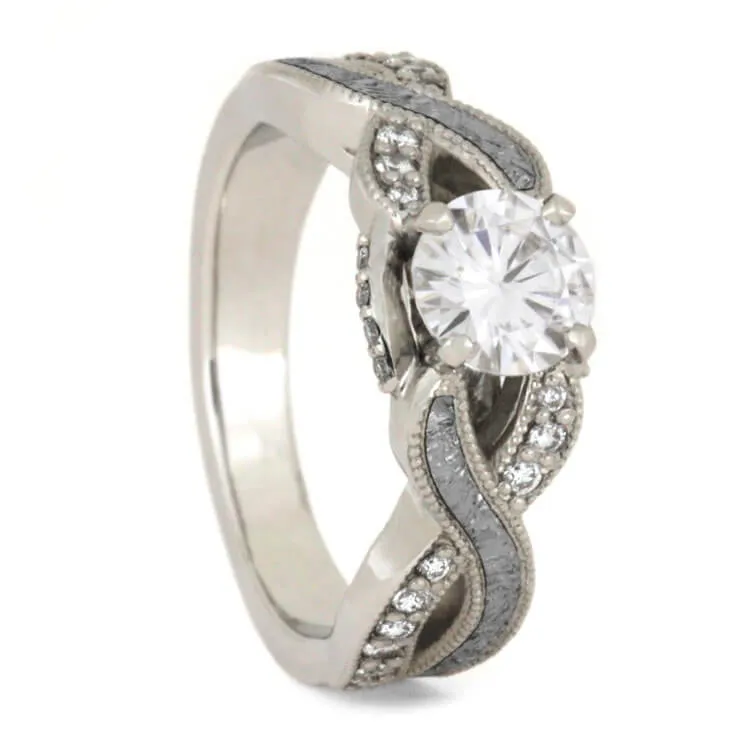 Meteorite Engagement Ring & Wedding Band Set