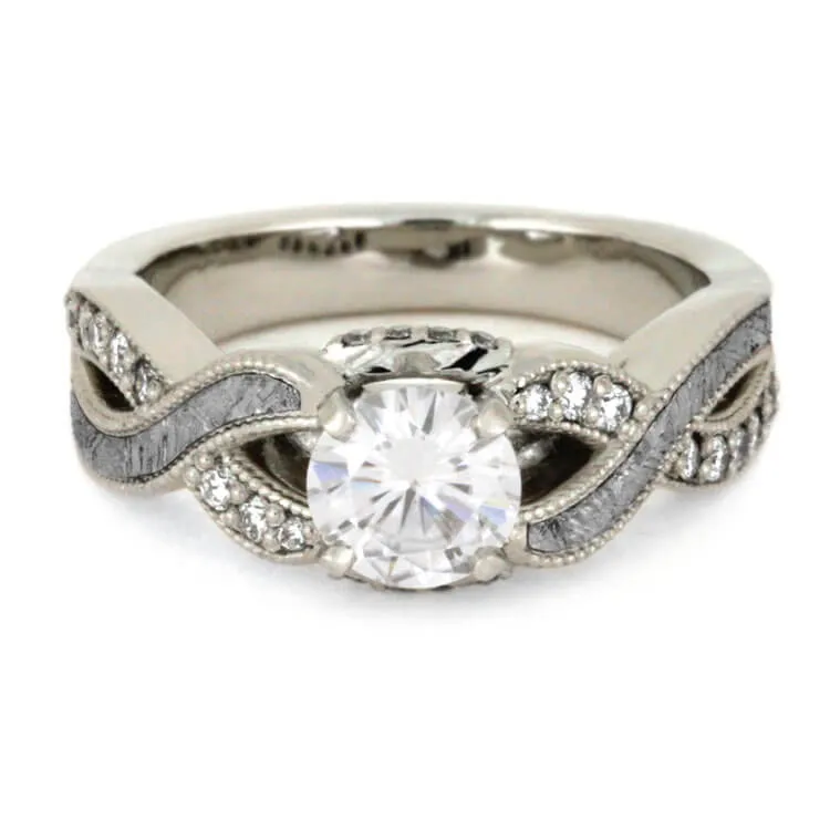 Meteorite Engagement Ring & Wedding Band Set
