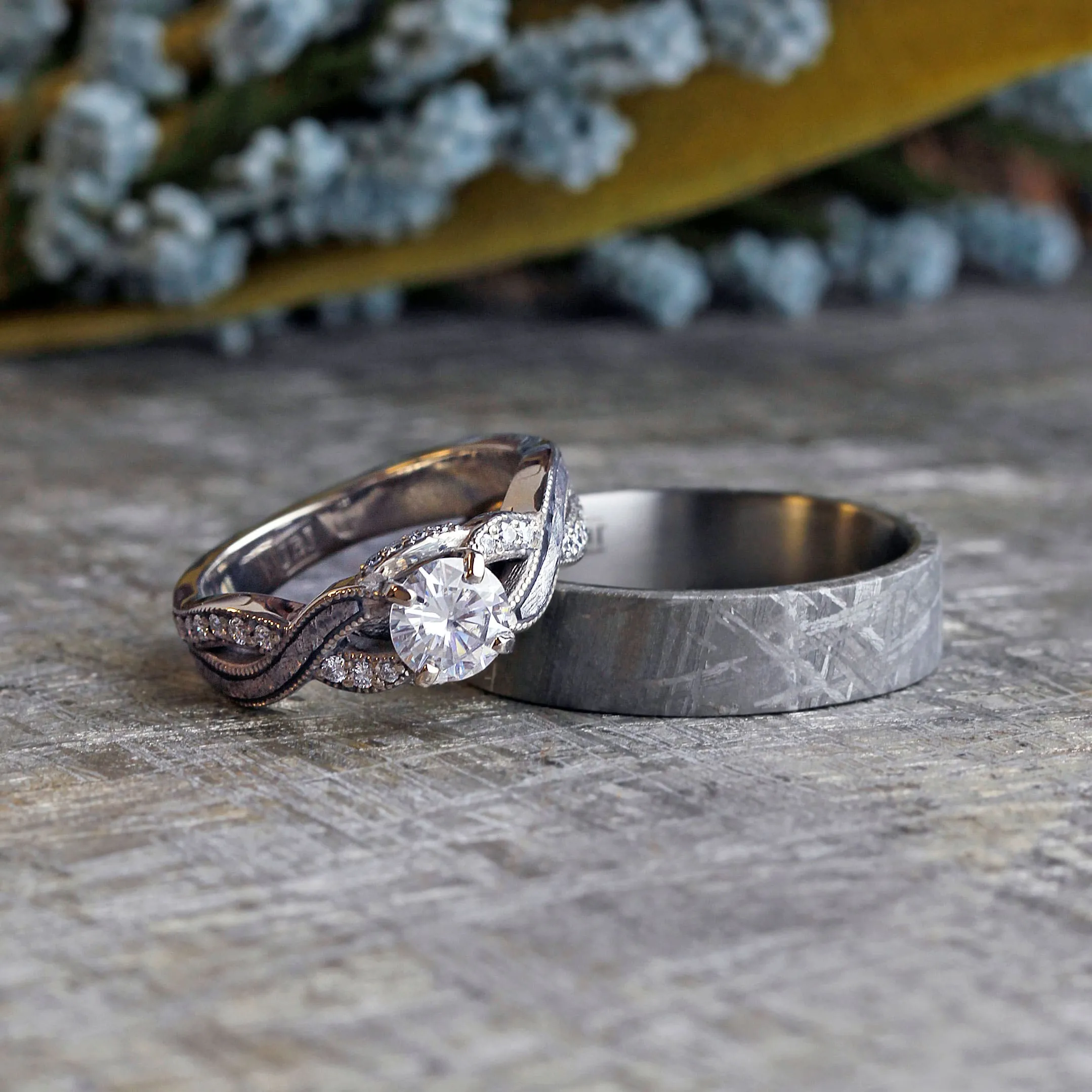 Meteorite Engagement Ring & Wedding Band Set