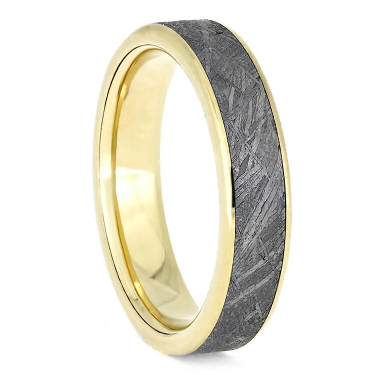 Meteorite Ring Set, Matching Solid Yellow Gold Wedding Bands