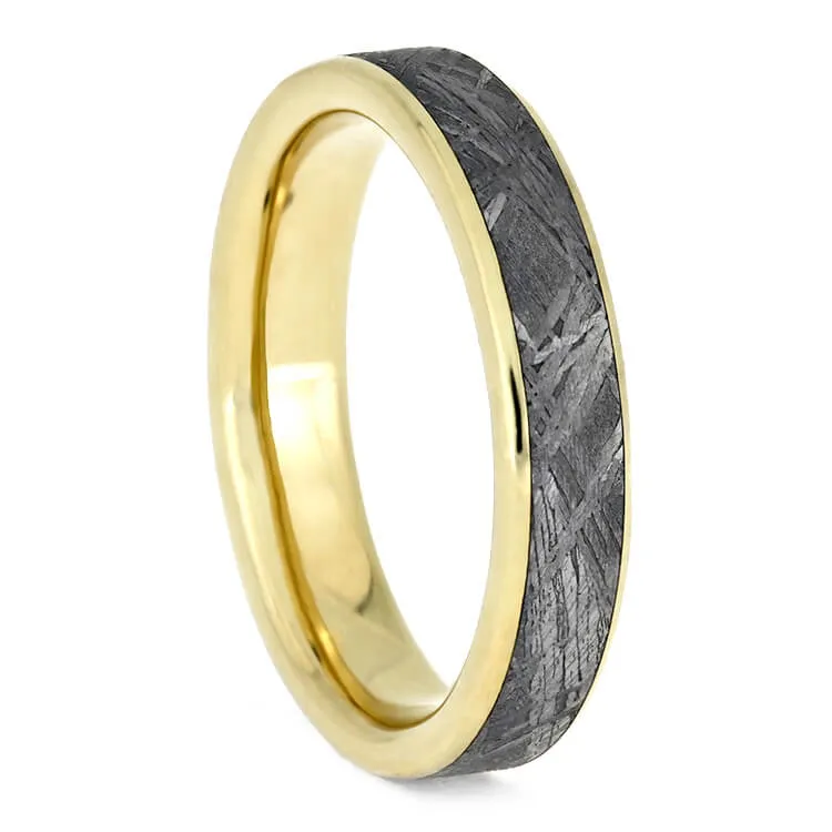 Meteorite Ring Set, Matching Solid Yellow Gold Wedding Bands