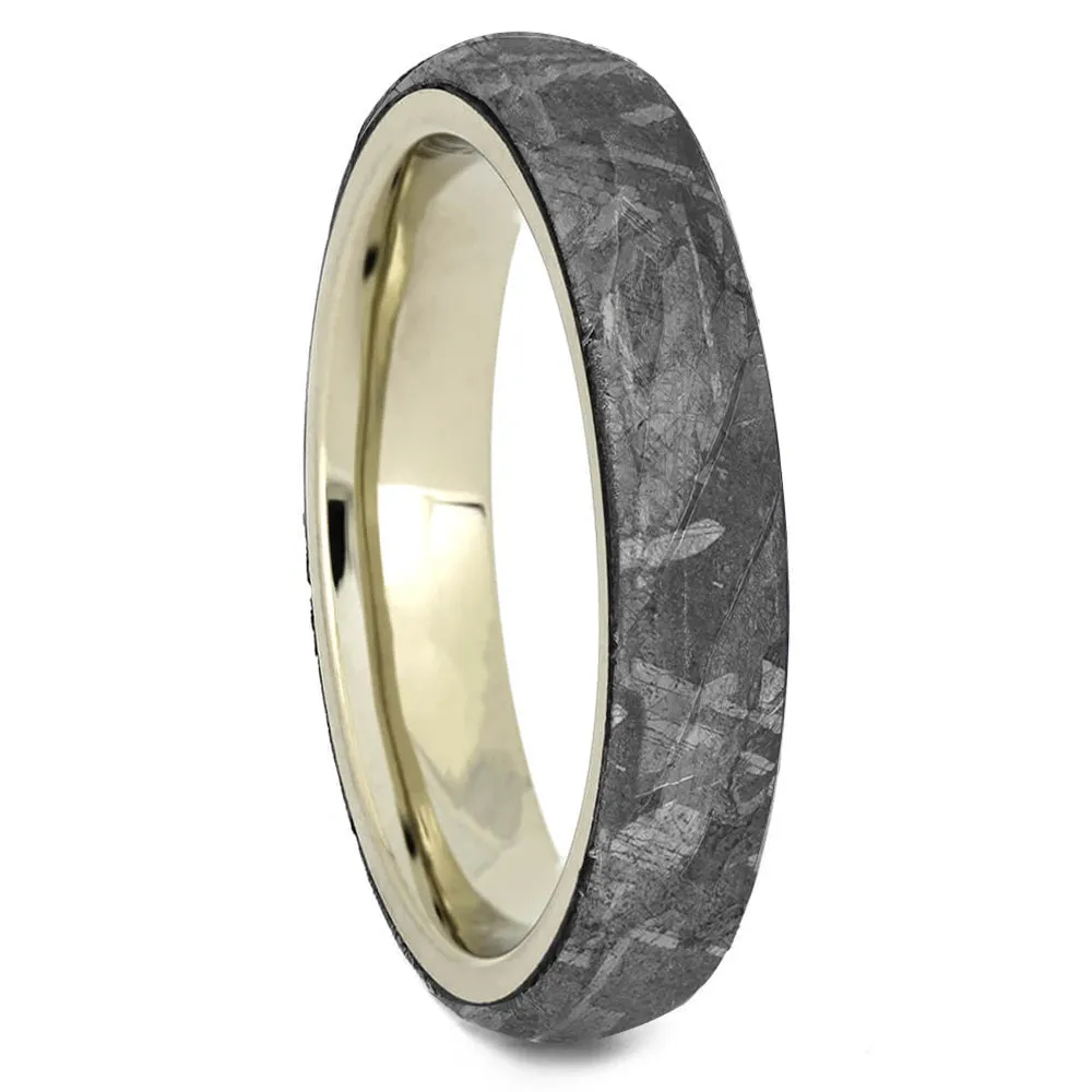 Meteorite Wedding Band Set, White Gold Matching Rings