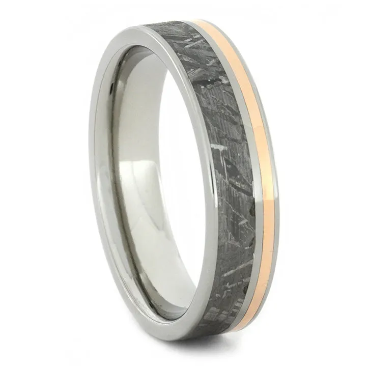 Meteorite Wedding Ring Set With Moonstone Engagement Ring