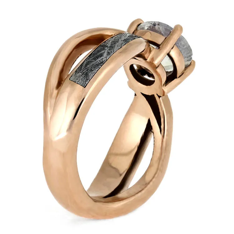 Meteorite Wedding Ring Set With Moonstone Engagement Ring