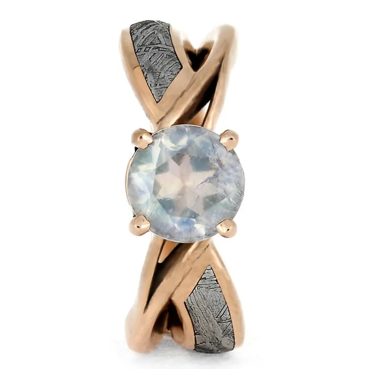 Meteorite Wedding Ring Set With Moonstone Engagement Ring