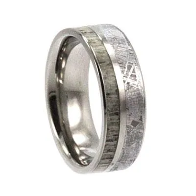 Meteorite Wedding Ring Set with Rough Diamond Engagement Ring