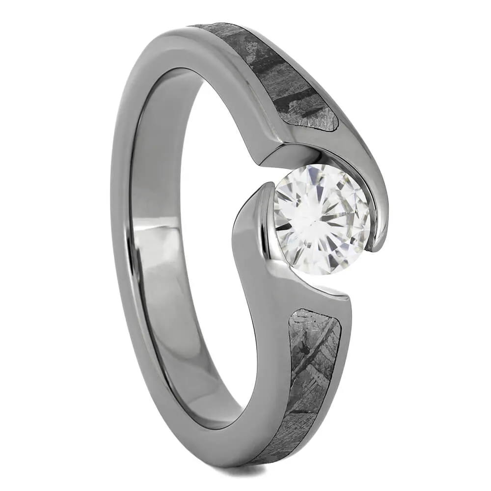 Meteorite Wedding Ring Set with Tension Set Engagement Ring