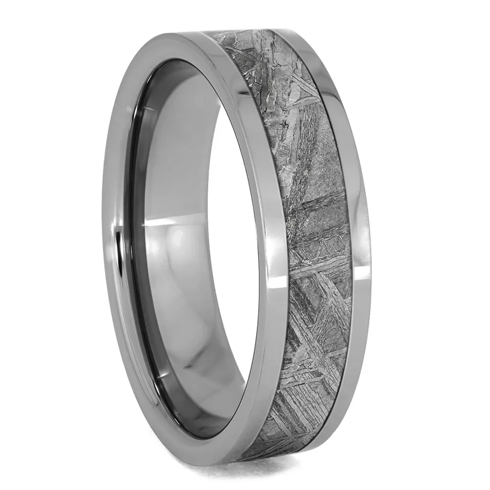 Meteorite Wedding Ring Set With White Gold And Titanium