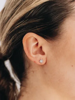 Micro Aztec Starburst Studs - Swiss Blue Topaz & Silver