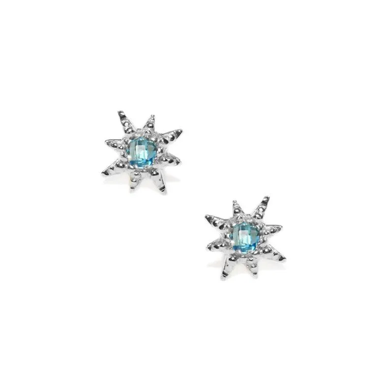 Micro Aztec Starburst Studs - Swiss Blue Topaz & Silver