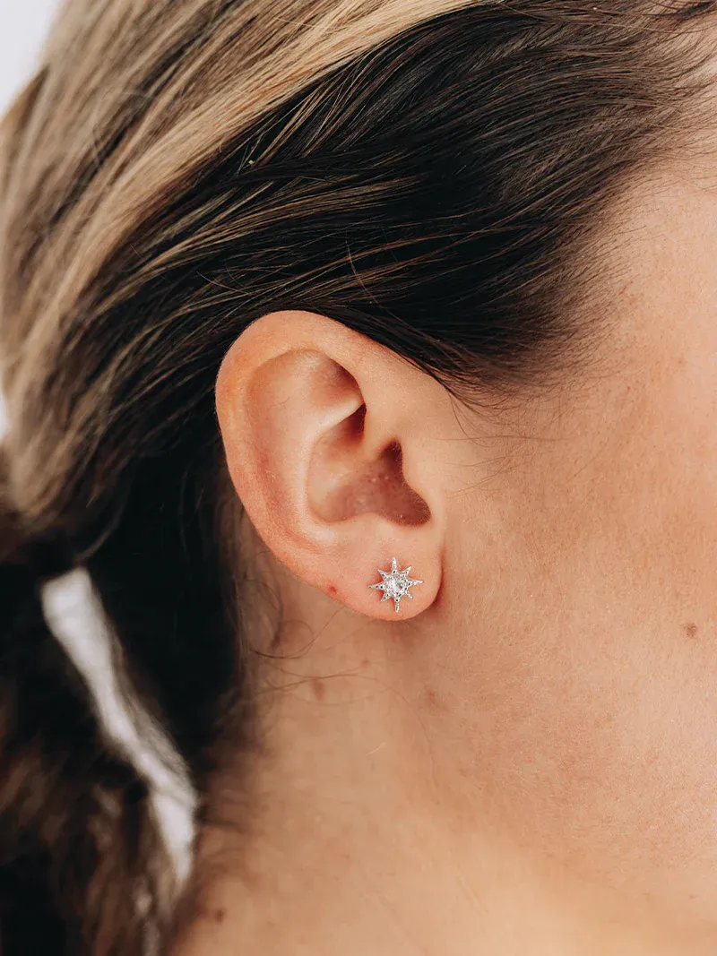 Micro Aztec Starburst Studs - Swiss Blue Topaz & Silver