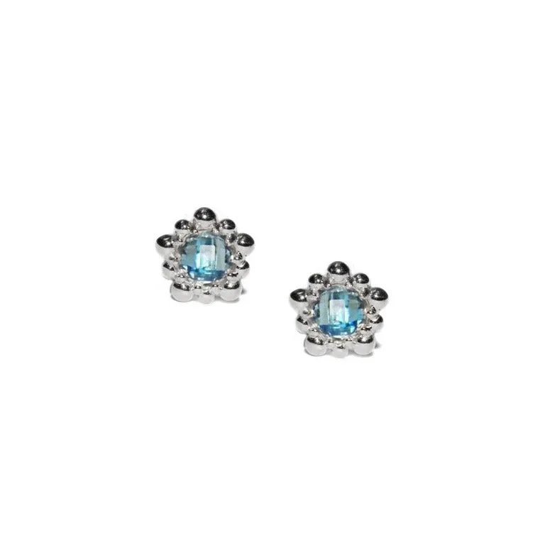 Micro Dew Drop Studs - Swiss Blue Topaz & Silver