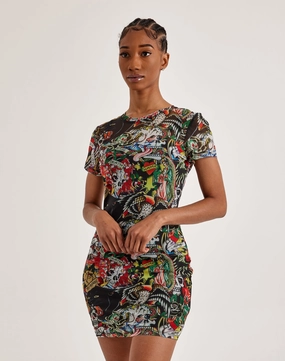 Military - inspired fashion Ed Hardy Tattoo Collage Mesh Tee Dress Preppy style items