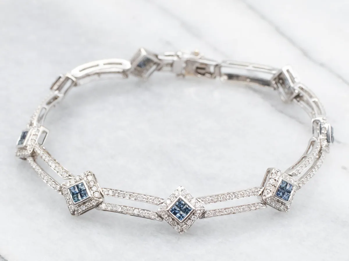 Modern Sapphire and Diamond Encrusted 18K Gold Bracelet