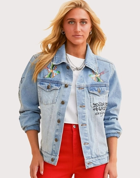 Modern fashion Ed Hardy Brave Eagle Denim Jacket Silk - fabric fashion
