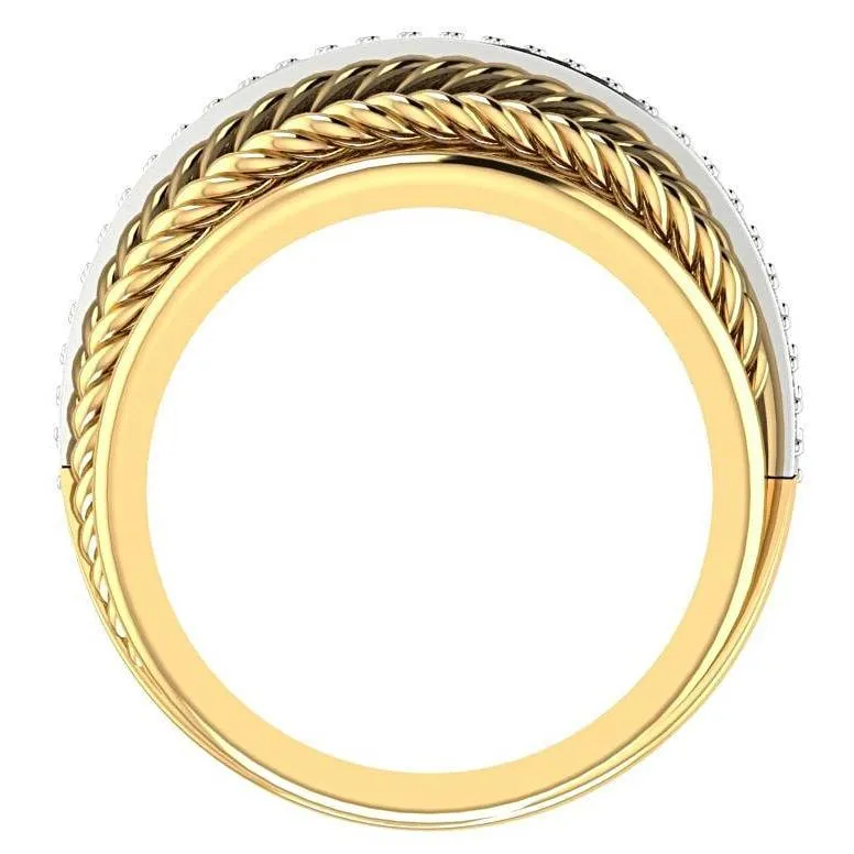 Multi-Band Twist and Diamond Crossover Ring 18K Yellow Gold