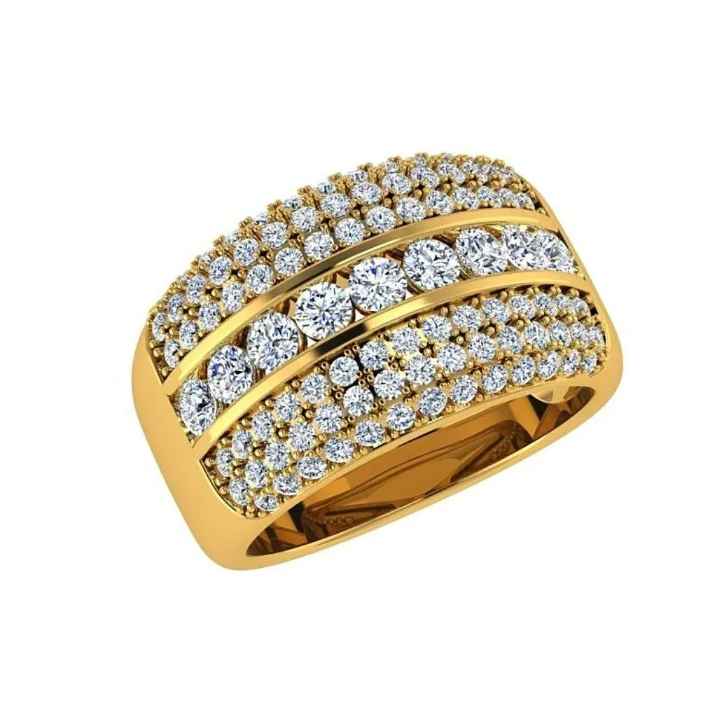 Multi Row Diamond Band Ring 18K Gold